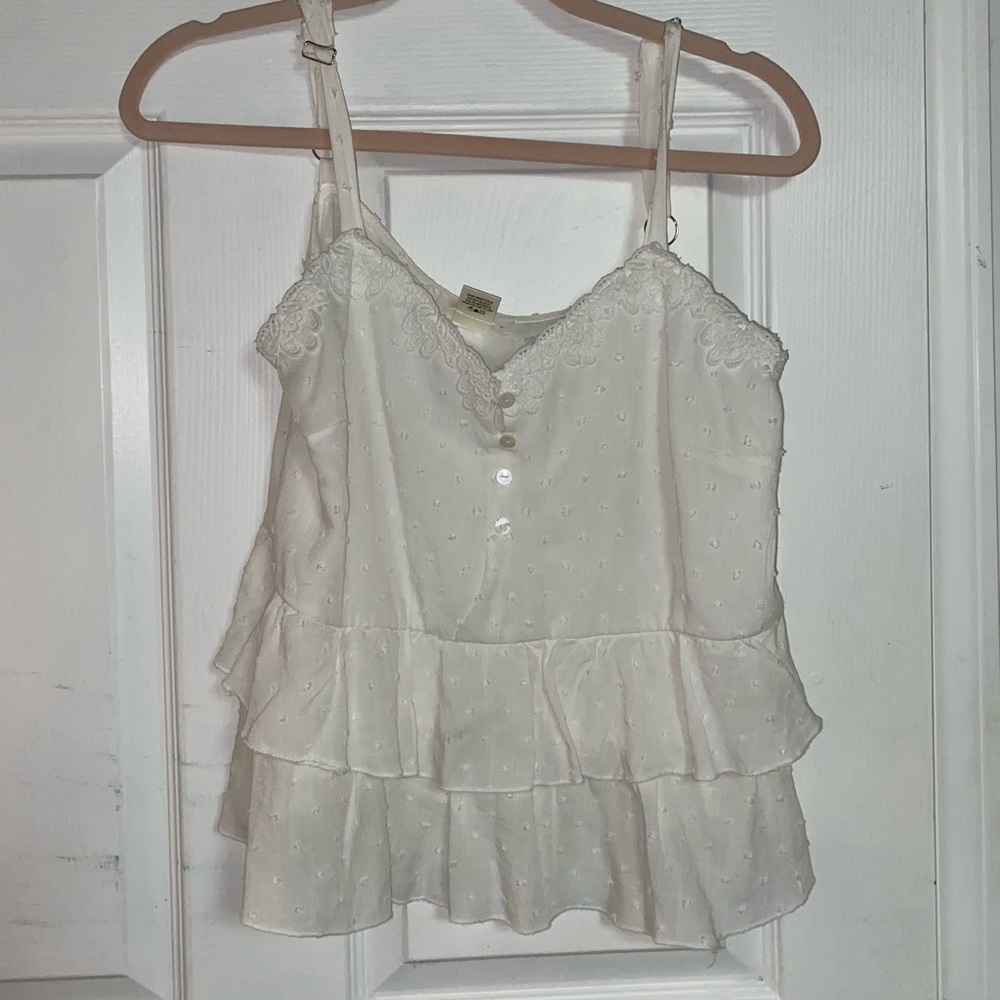 White small cami shirt with ruffles